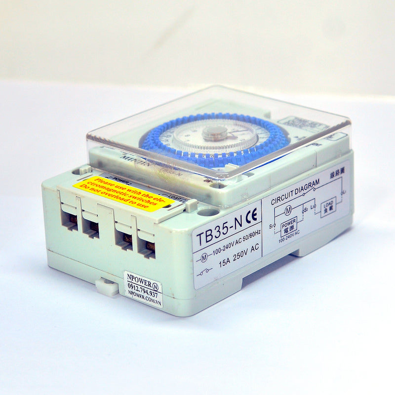 Timer hẹn giờ cài đặt được 96 chương trình chỉnh cơ MINJIN TB35-N, tải 20A, có Pin dự trữ lưu 100 giờ