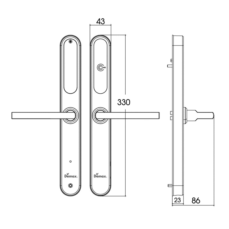 Khoá điện tử tay gạt cao cấp Demax HSL330 SS tích hợp đầu đọc thẻ, dành cho cửa nhôm