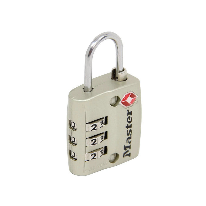 Ổ khóa số mini Master Lock 4680DNKL cao cấp đạt chuẩn TSA, thân khóa bằng kim loại phủ sơn màu nikel 30mm, 3 cọc số