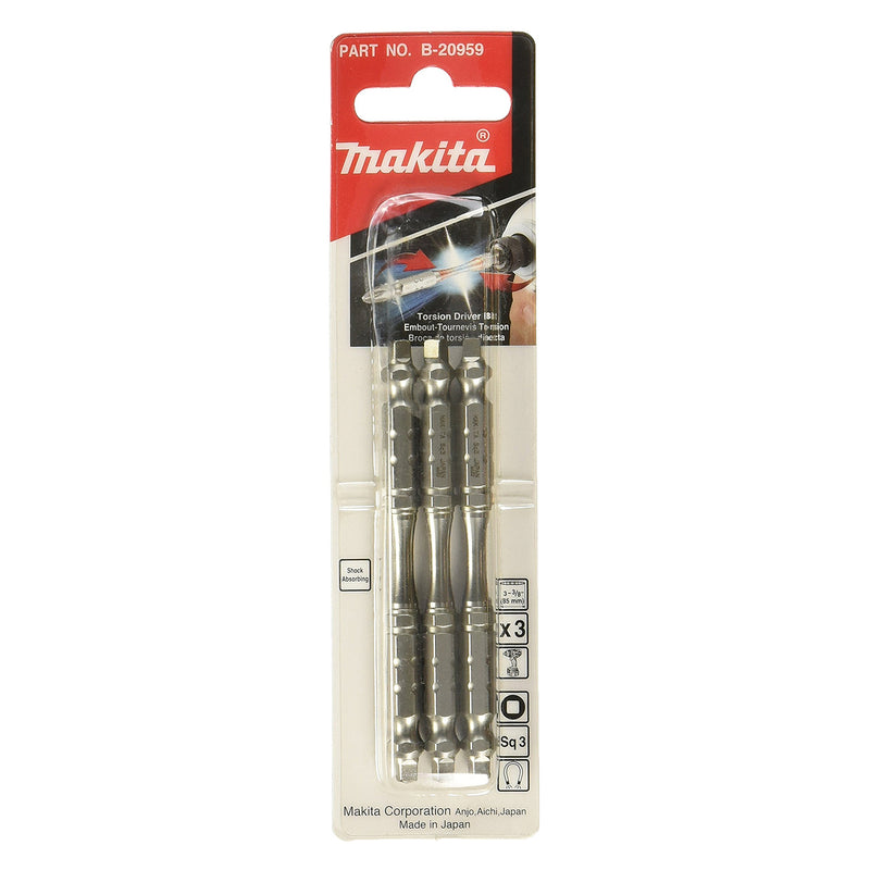 Vĩ 3 mũi vít Torsion 2 đầu vuông (SQ) Makita kích thước từ SQ1 - SQ3, đuôi lục giác 6.35mm (1/4 inch)