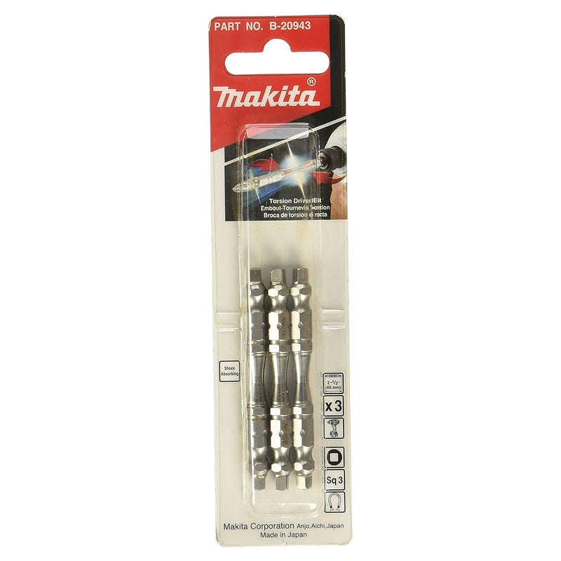 Vĩ 3 mũi vít Torsion 2 đầu vuông (SQ) Makita kích thước từ SQ1 - SQ3, đuôi lục giác 6.35mm (1/4 inch)
