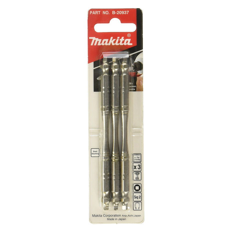 Vĩ 3 mũi vít Torsion 2 đầu vuông (SQ) Makita kích thước từ SQ1 - SQ3, đuôi lục giác 6.35mm (1/4 inch)