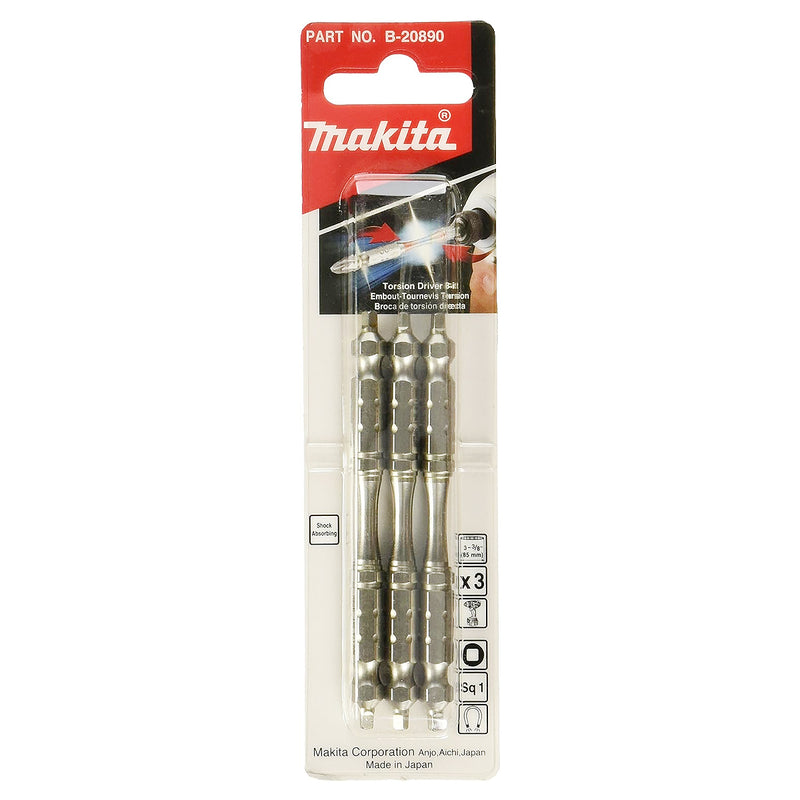 Vĩ 3 mũi vít Torsion 2 đầu vuông (SQ) Makita kích thước từ SQ1 - SQ3, đuôi lục giác 6.35mm (1/4 inch)