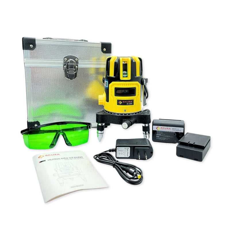 Máy cân mực Laser 5 tia xanh Akuza AK-223V, dùng pin 4.800mAh, phạm vi đo 20m
