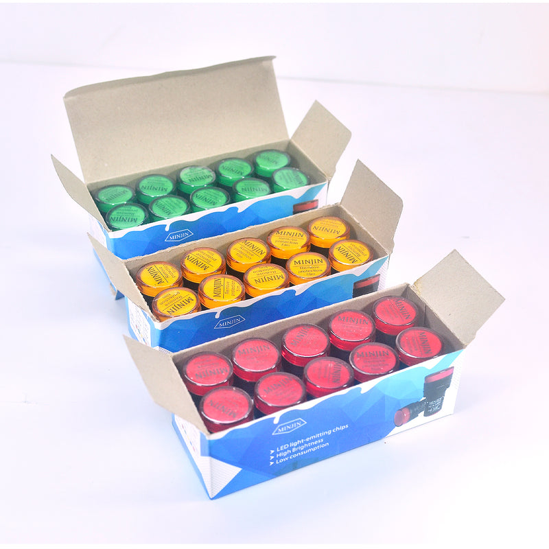 Đèn báo pha, đèn báo tủ điện 22mm Minjin MJ16-22DS, điện áp 220V/AC, LED