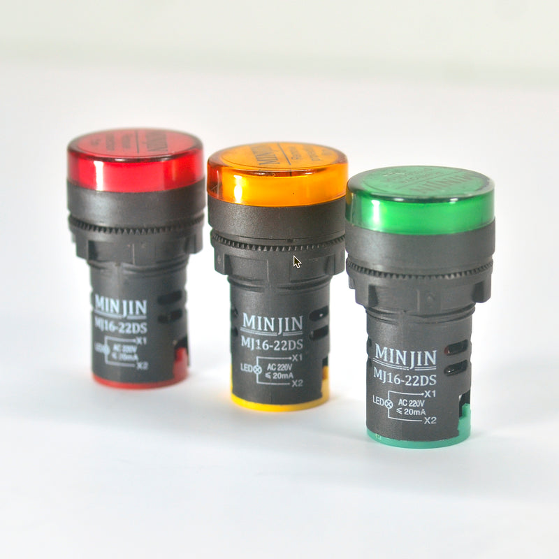 Đèn báo pha, đèn báo tủ điện 22mm Minjin MJ16-22DS, điện áp 220V/AC, LED