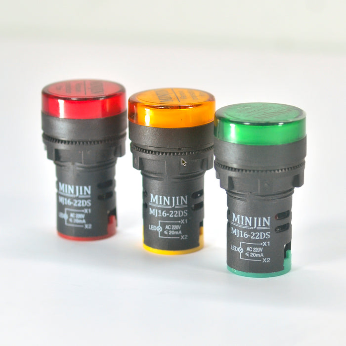 Đèn báo pha, đèn báo tủ điện 22mm Minjin MJ16-22DS, điện áp 220V/AC, LED