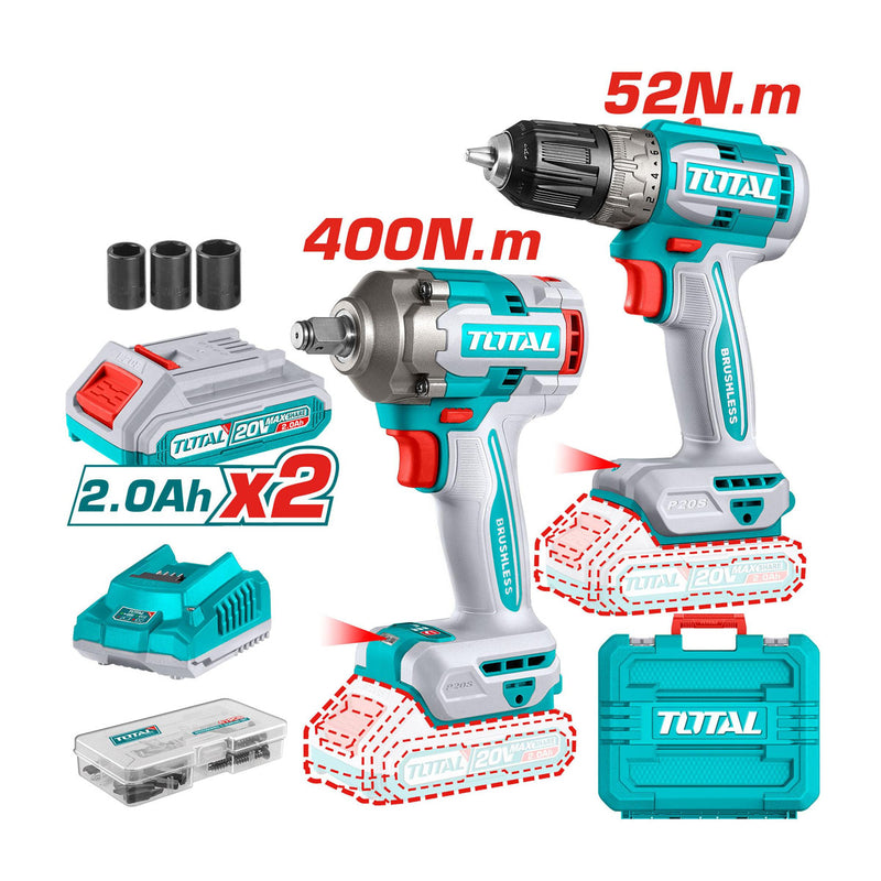 Bộ combo Máy khoan đầu kẹp và Máy siết bu lông dùng Pin 20V TOTAL TCKLI20271