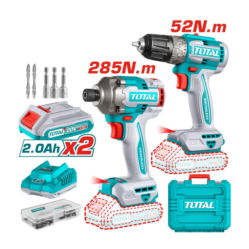 Bộ combo Máy khoan đầu kẹp và Máy vặn vít dùng Pin 20V TOTAL TCKLI20272