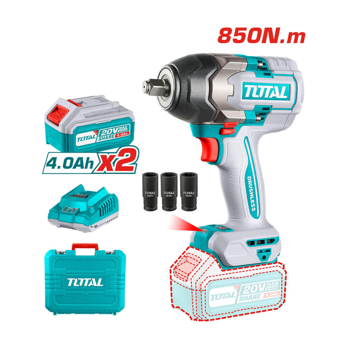 Máy siết buloong không chổi than dùng pin Lithium-Ion 20V TOTAL TIWLI2085