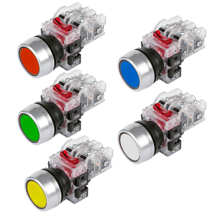 Công tắc nhấn, viền nhôm Hanyoung Nux MRF-R series, Lỗ khoét Ø22mm. Tiêu chuẩn CE, KC