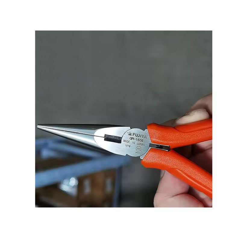 Kìm nhọn mũi dài 150mm (6 inch) Fujiya GR-150S, có lò xo trợ lực. Tiêu chuẩn RoHS. Xuất xứ Nhật Bản