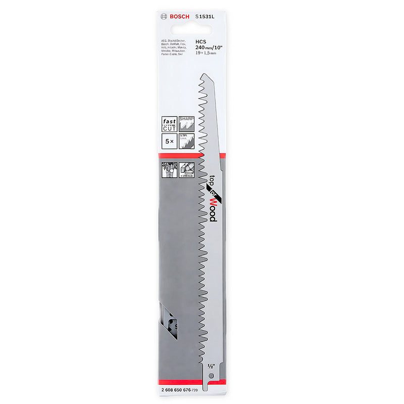 Bộ 5 lưỡi cưa kiếm HCS dùng cho gỗ Bosch 2608650676 dài 240mm