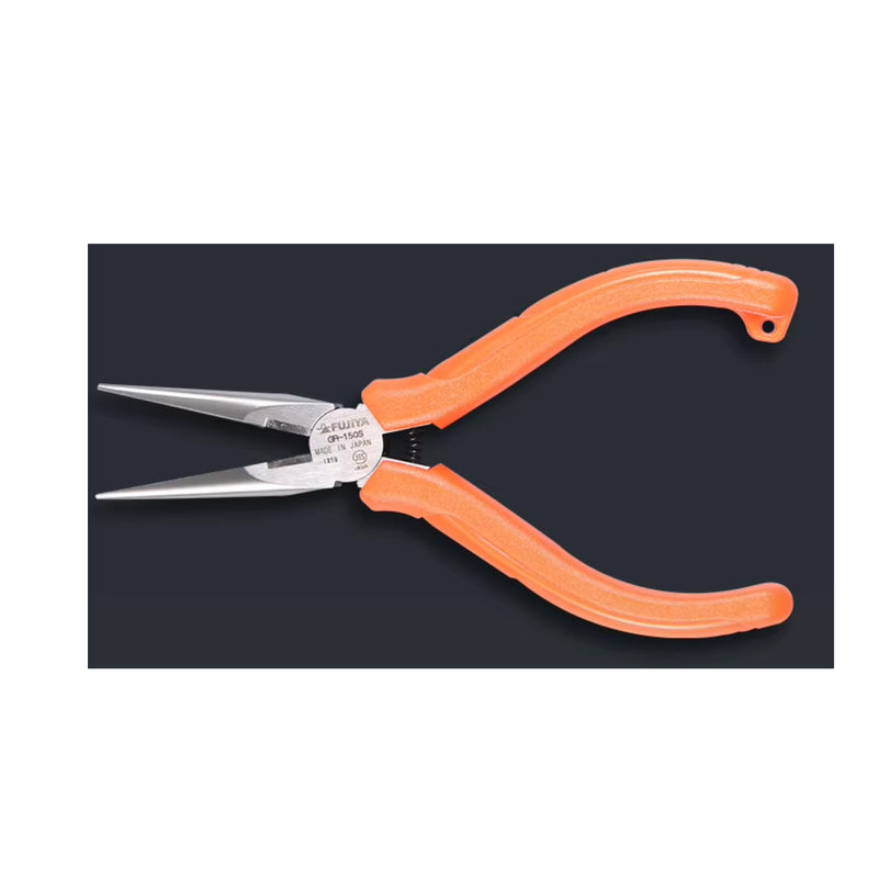 Kìm nhọn mũi dài 150mm (6 inch) Fujiya GR-150S, có lò xo trợ lực. Tiêu chuẩn RoHS. Xuất xứ Nhật Bản