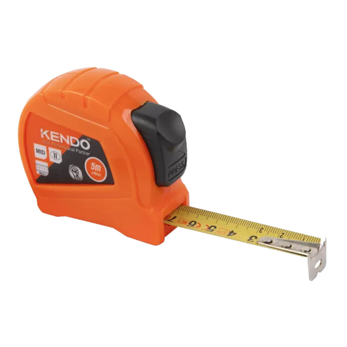 Thước cuộn thép hệ mét khóa tự động Kendo, chiều dài từ 3m - 5m, độ chính xác MID II, có kẹp đeo thắt lưng