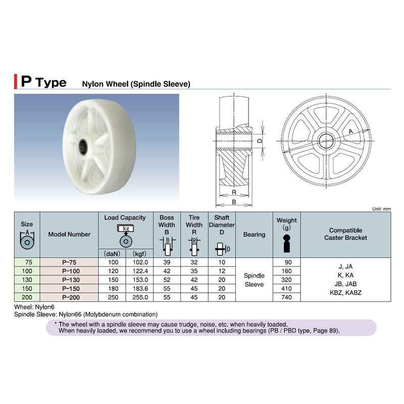 Bánh xe rời Ukai P-Type niềng và bánh nhựa cứng, bạc lót, đường kính từ 75mm - 200mm