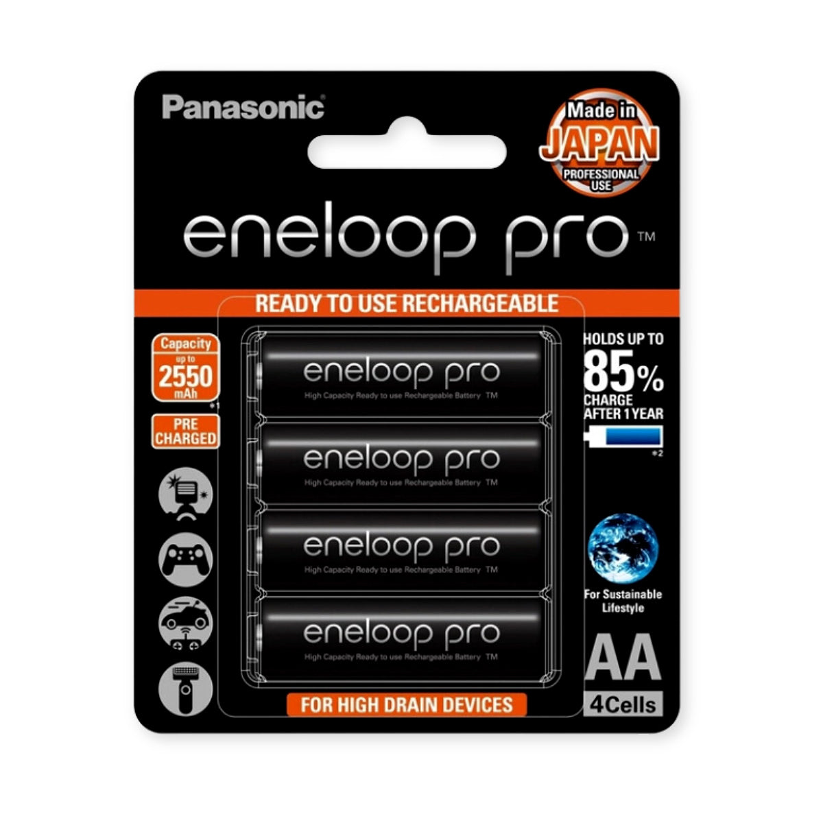 Pin sạc cao cấp Panasonic Eneloop Pro cỡ AA, dung lượng 2550mAh, vỉ 4 viên, xuất sứ Nhật Bản