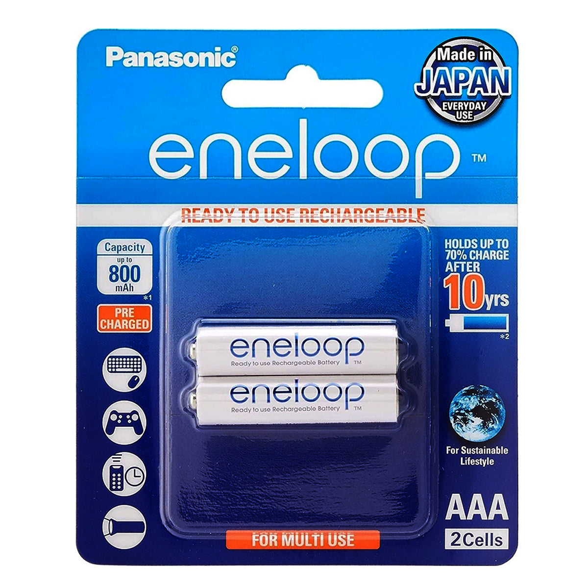 Pin sạc Panasonic Eneloop cỡ AAA, dung lượng 800mAh, vỉ 2 viên, xuất sứ Nhật Bản (mã BK-4MCCE/2B)