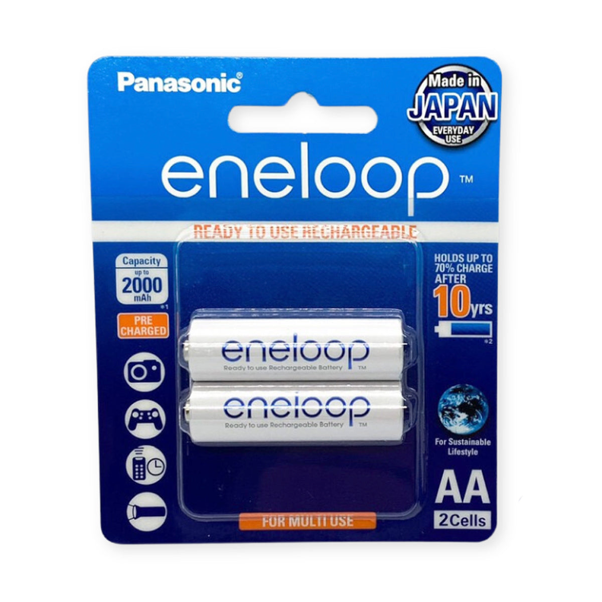 Pin sạc Panasonic Eneloop cỡ AA, dung lượng 2000mAh, vỉ 2 viên, xuất sứ Nhật Bản (BK-3MCCE/2BT)