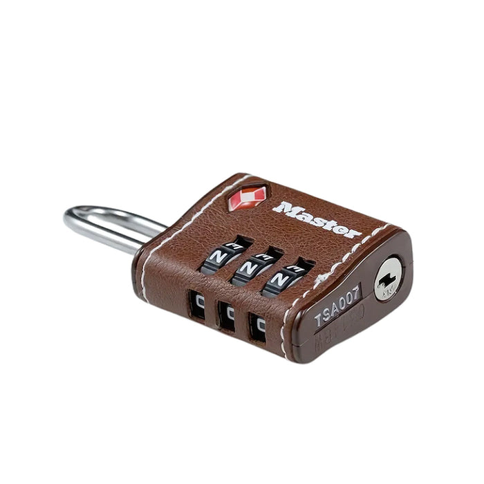 Ổ khóa số mini Master Lock 4692DBRN cao cấp đạt chuẩn TSA, thân khóa bằng kim loại được bọc da 30mm, 3 cọc số