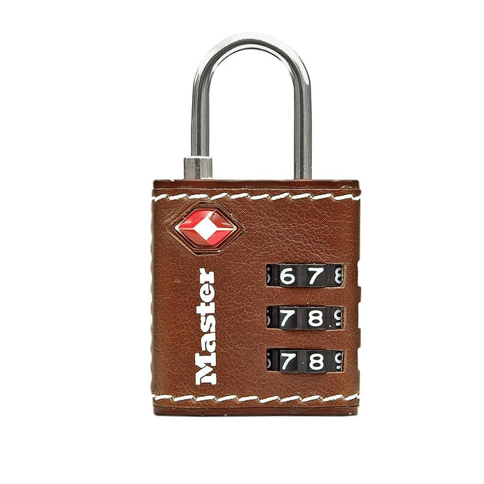 Ổ khóa số mini Master Lock 4692DBRN cao cấp đạt chuẩn TSA, thân khóa bằng kim loại được bọc da 30mm, 3 cọc số