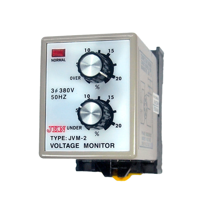 Relay bảo vệ mất pha, nghịch pha, sụt áp và quá áp JKN JVM-2 đi kèm chân đế, điện áp 250V/AC, 50Hz