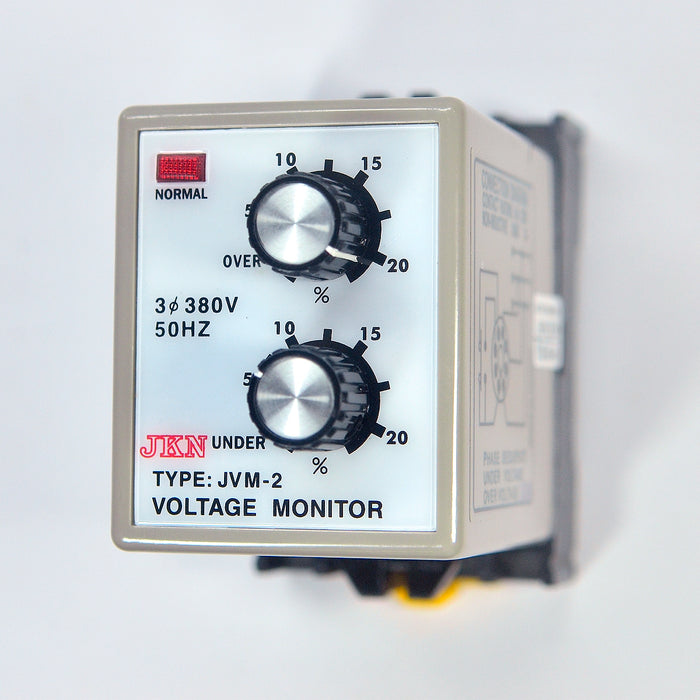 Relay bảo vệ mất pha, nghịch pha, sụt áp và quá áp JKN JVM-2 đi kèm chân đế, điện áp 250V/AC, 50Hz