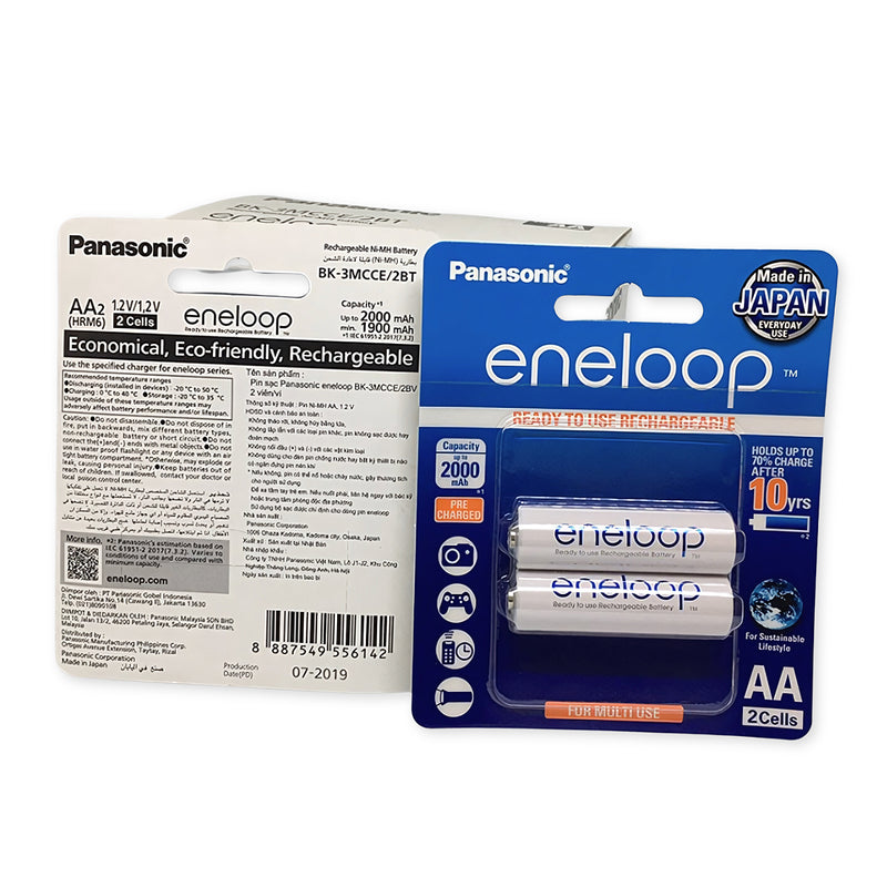 Pin sạc Panasonic Eneloop cỡ AA, dung lượng 2000mAh, vỉ 2 viên, xuất sứ Nhật Bản (mã BK-3MCCE2BT)