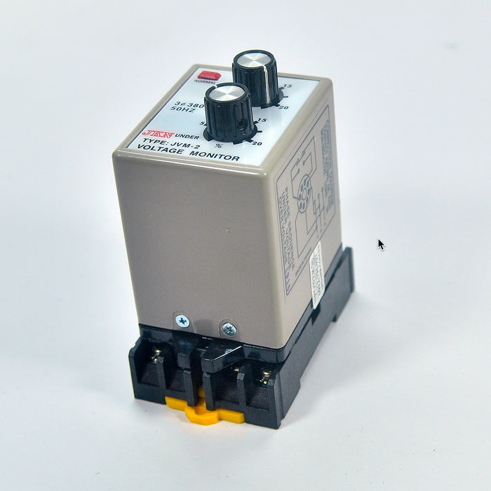 Relay bảo vệ mất pha, nghịch pha, sụt áp và quá áp JKN JVM-2 đi kèm chân đế, điện áp 250V/AC, 50Hz