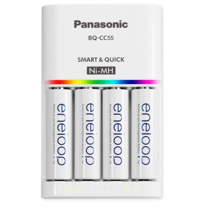 Bộ sạc pin nhanh tự động ngắt Panasonic BQ-CC55 có đèn báo, kèm 4 pin AA dung lượng 2000mAh