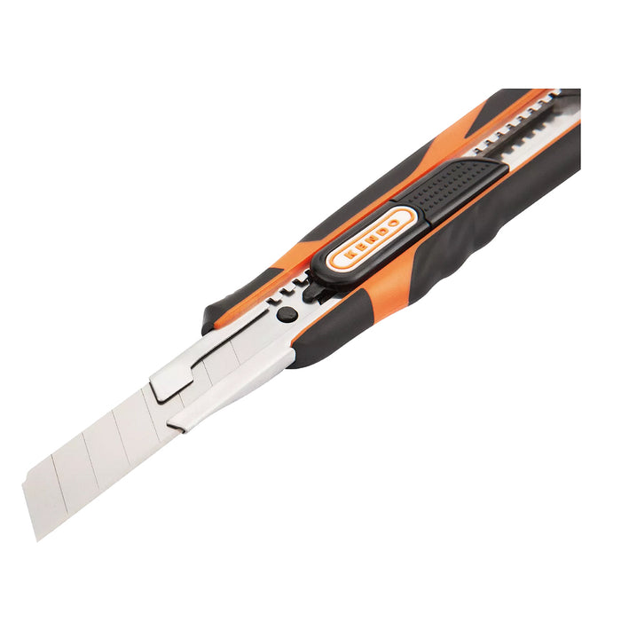 Dao rọc giấy thu lưỡi tự động Kendo 30611, kích thước 18mm, lưỡi dao thép SK5, thân hợp kim kẽm