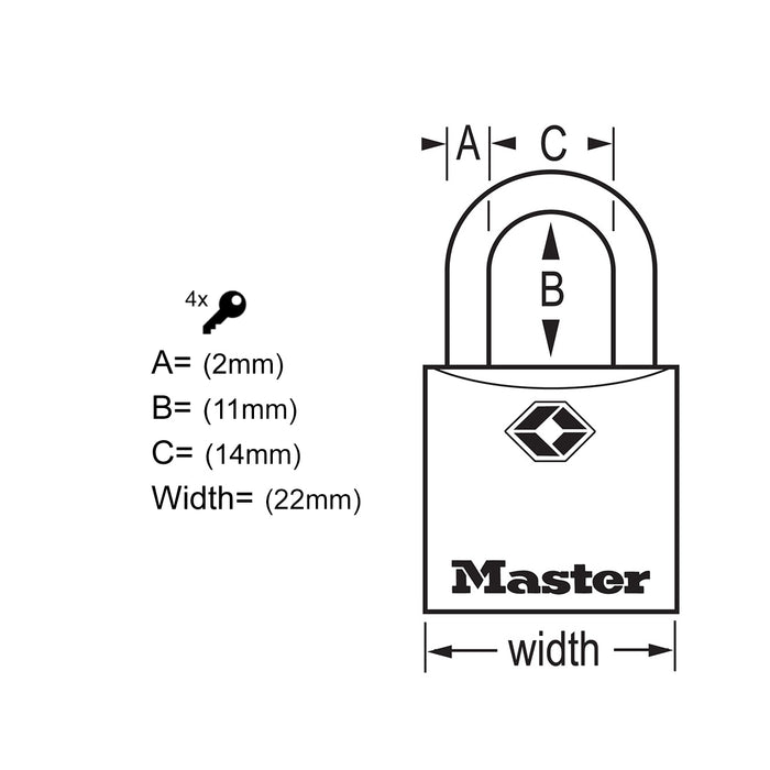 Bộ 4 ổ khóa mini Master Lock 4683Q cao cấp, thân khóa bằng kim loại nguyên khối 22mm
