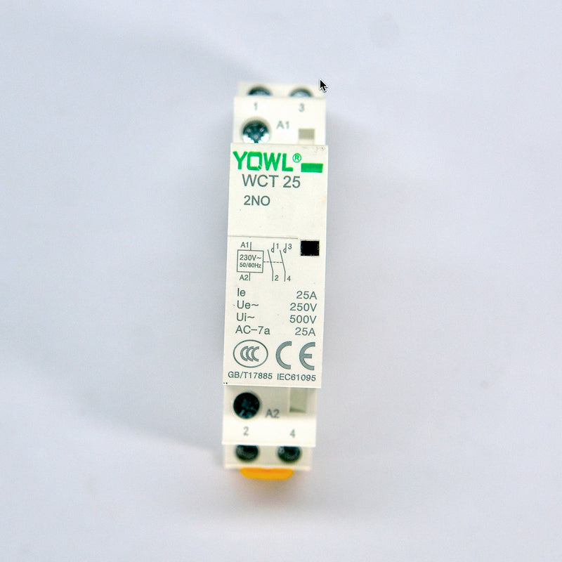 Khởi động từ YOWL WCT-25 1P thân mỏng lắp thanh ray., tải 25A, dòng coil khởi động 250V/AC (Decom)