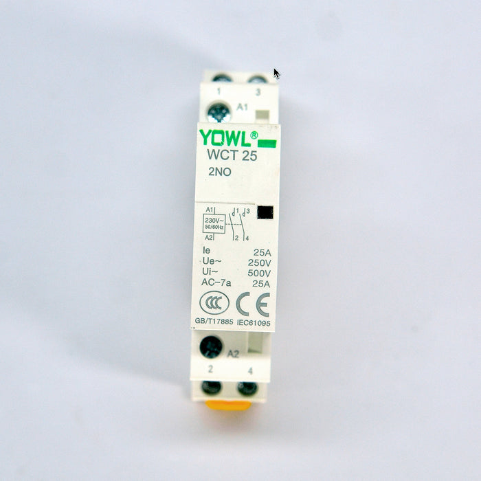 Khởi động từ YOWL WCT-25 1P thân mỏng lắp thanh ray., tải 25A, dòng coil khởi động 250V/AC (Decom)