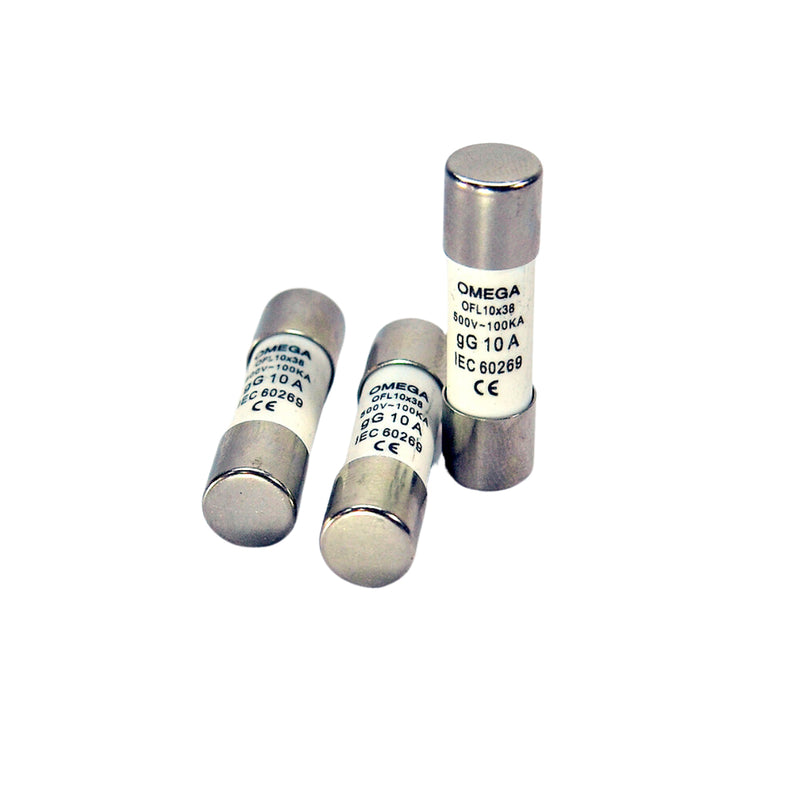 Cầu chì ống, lõi sứ OMEGA (ceramic fuse) thân 10mm x 38mm, tiêu chuẩn IEC-60269, 500V/100KA