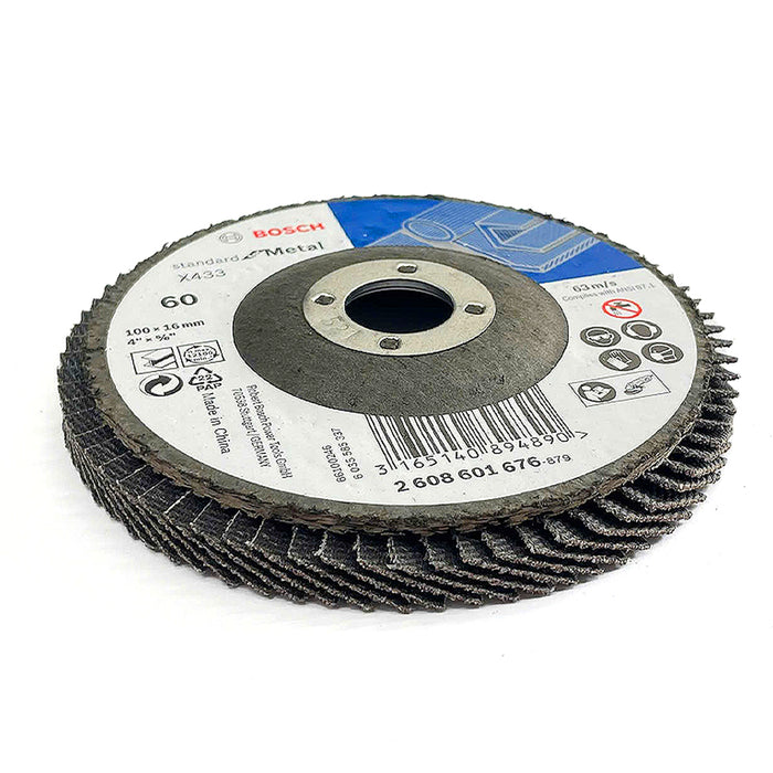 Đĩa nhám xếp đánh sắt Alox Bosch đường kính 100mm, lỗ cốt 16mm, độ hạt từ P36 - P80, mặt vát góc (Dòng Standard)