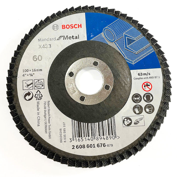 Đĩa nhám xếp đánh sắt Alox Bosch đường kính 100mm, lỗ cốt 16mm, độ hạt từ P36 - P80, mặt vát góc (Dòng Standard)