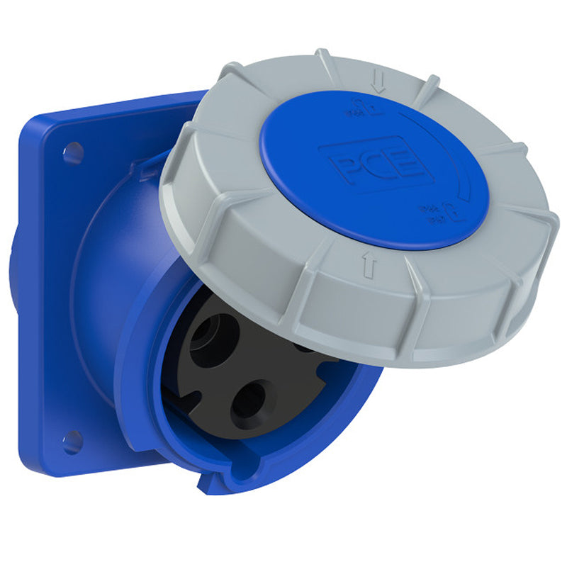 Ổ cắm công nghiệp PCE lắp âm, mặt nghiêng, chịu tải cao từ 63A - 125A, 3 cực (2P+PE) điện áp 230V, kín nước tiêu chuẩn IP67