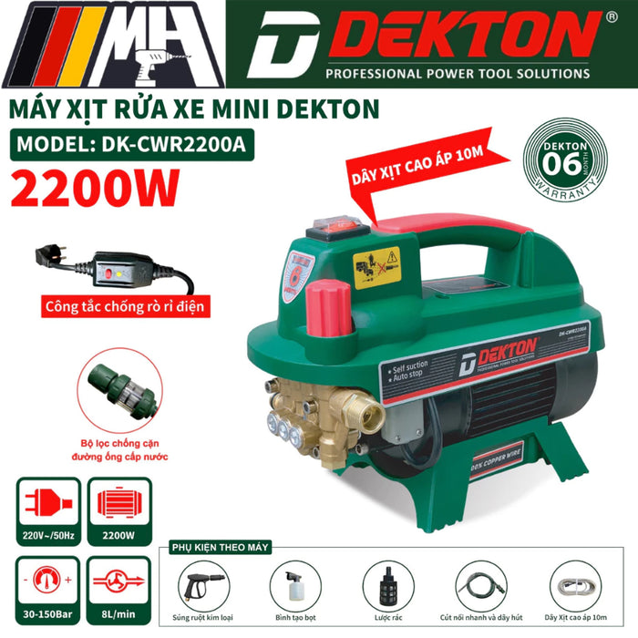 Máy xịt rửa chỉnh áp Dekton DK-CWR2200A công suất 2200W, áp lực tối đa 150bar
