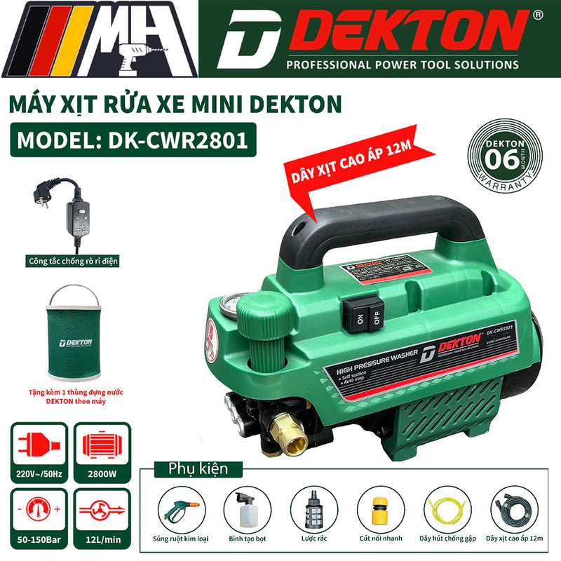 Máy xịt rửa chỉnh áp Dekton DK-CWR2801 công suất 2800W, áp lực tối đa 150bar