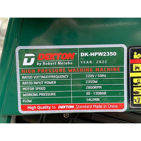 Máy xịt rửa chỉnh áp công nghiệp Dekton DK-HPW2350 công suất 2350W, áp lực 130bar