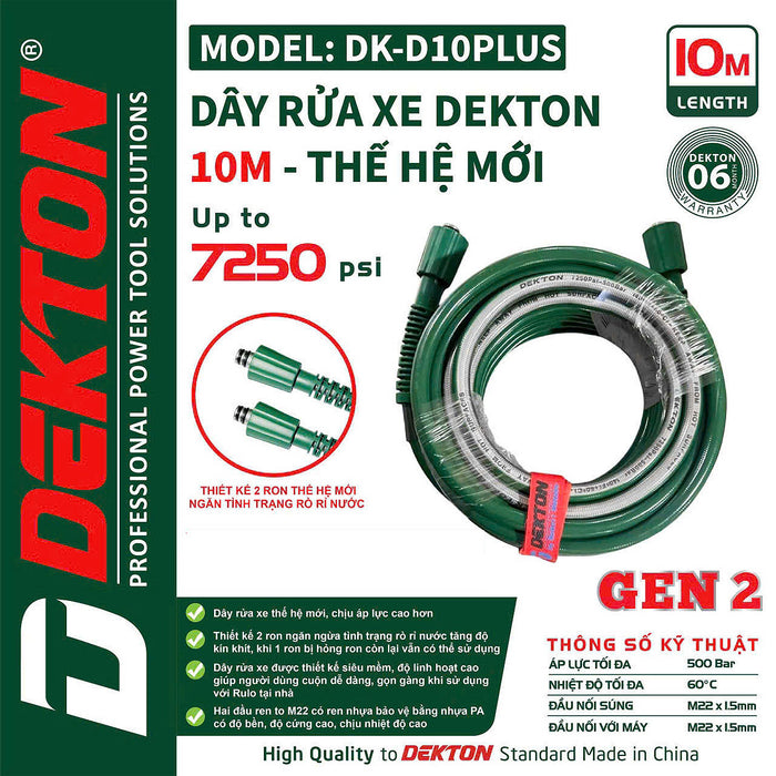 Dây xịt rửa Dekton dài 10 - 20m, chịu áp lực 500bar (7250psi)