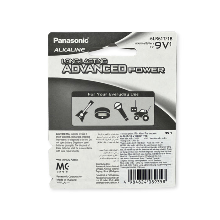 Pin Alkaline9V Panasonic 6LR61T/1B, chuyên dùng cho ghita điện, micro, chuông báo cháy