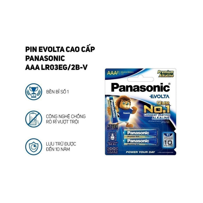 Pin cao cấp 1.5V Evolta Panasonic LR03EG/2B-V cỡ AAA, chống rò rỉ, chuyên dùng cho thiết bị y tế, thiết bị có công xuất cao, vỉ 2 viên, xuất sứ Thái Lan