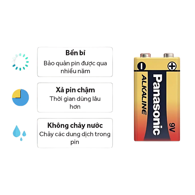 Pin Alkaline 9V Panasonic 6LR61T/1B, chuyên dùng cho ghita điện, micro, chuông báo cháy