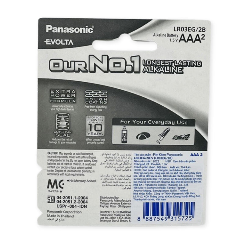 Vỉ 2 Pin cao cấp 1.5V Evolta Panasonic LR03EG/2B-V cỡ AAA
