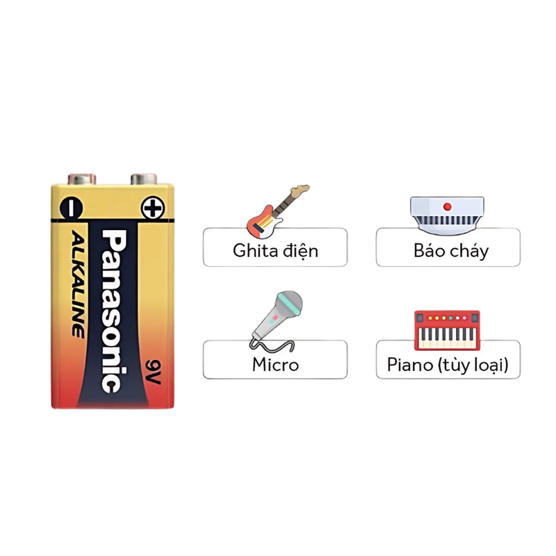 Pin Alkaline 9V Panasonic 6LR61T/1B, chuyên dùng cho ghita điện, micro, chuông báo cháy