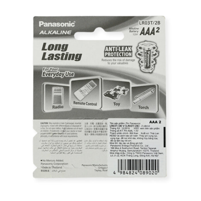 Pin Alkaline 1.5V Panasonic LR03T/ 2B-V cỡ AAA, vỉ 2 viên, xuất sứ Thái Lan