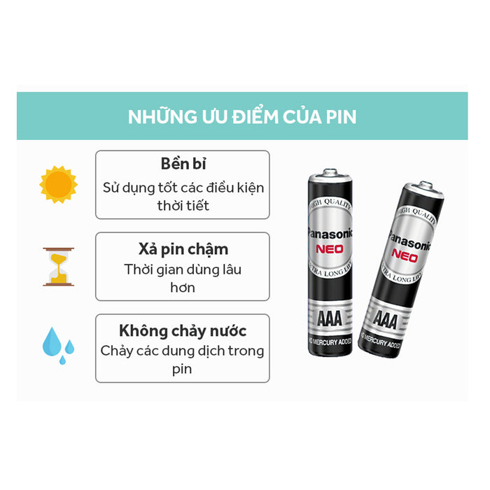 Pin tiểu carbon Panasonic NEO R03NT cỡ AAA, màu đen, vỉ 2 viên