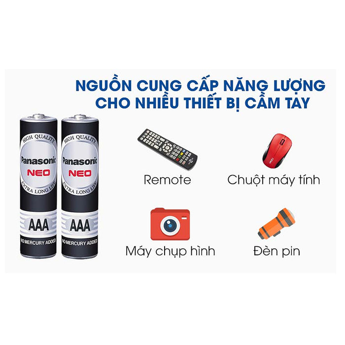 Pin tiểu carbon Panasonic NEO R03NT cỡ AAA, màu đen, vỉ 2 viên